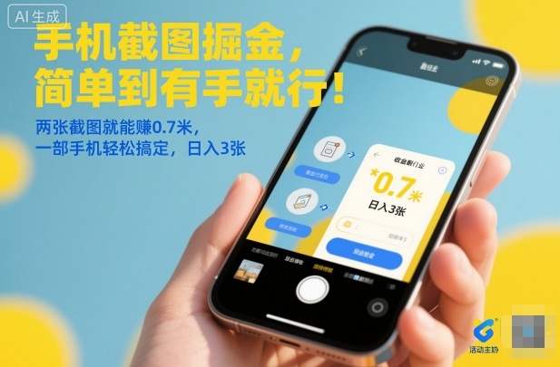 手机截图掘金，简单到有手就行！两张截图就能賺0.7米，一部手机轻松搞定，日入3张【揭秘】-朽念云创