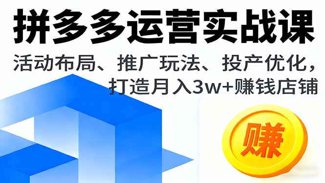 拼多多运营实战课，活动布局、推广玩法、投产优化，打造月入3w+赚钱店铺-朽念云创