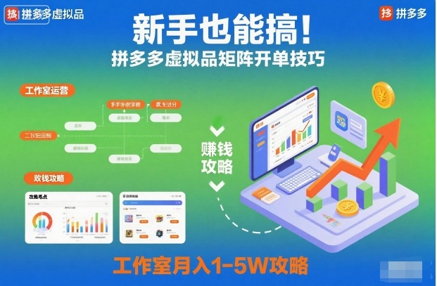 新手也能搞!拼多多虚拟品矩阵开单技巧,工作室月入1-5W攻略【揭秘】-朽念云创