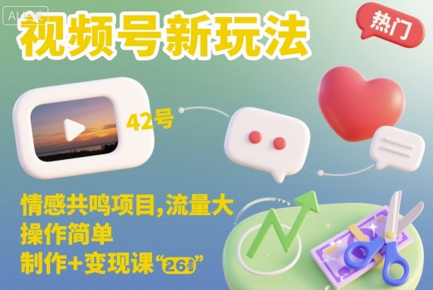 视频号新玩法，情感共鸣项目，流量大，操作简单，制作+变现课-朽念云创