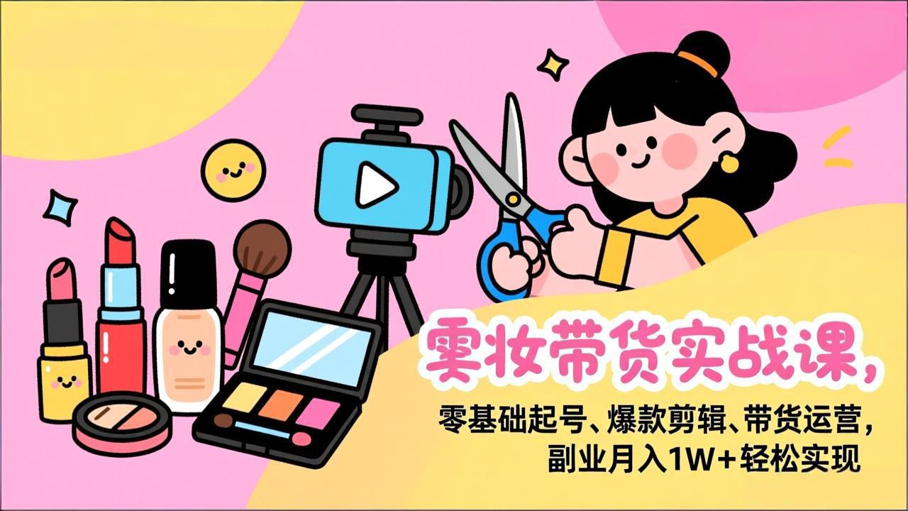 美妆带货实战课，零基础起号、爆款剪辑、带货运营，副业月入1W+轻松实现-朽念云创