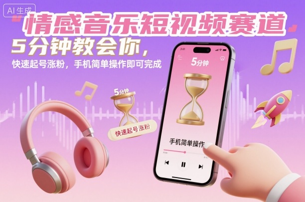 情感音乐短视频赛道，5分钟教会你，快速起号涨粉，手机简单操作即可完成-朽念云创