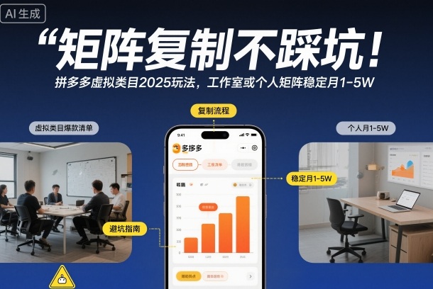 矩阵复制不踩坑！拼多多虚拟类目2025玩法，工作室或者个人矩阵稳定月1-5W【揭秘】-朽念云创
