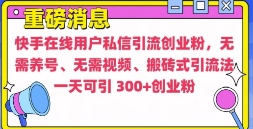 快手最新引流创业粉方法，无需养号、无需视频、搬砖式引流法【揭秘】-朽念云创