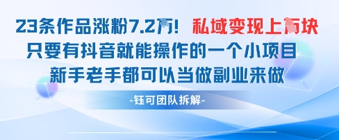 抖音私域项目23条作品涨粉7.2W，私域变现1W-朽念云创