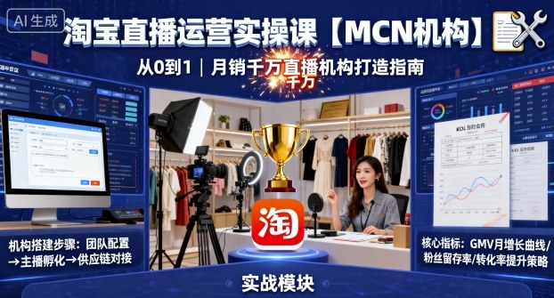 淘宝直播运营实操课【MCN机构】，从0到1做一家月销千W的直播机构-朽念云创