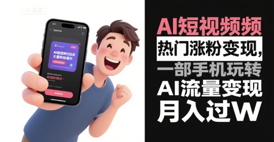 AI短视频热门涨粉变现，一部手机玩转AI流量变现，月入过W-朽念云创