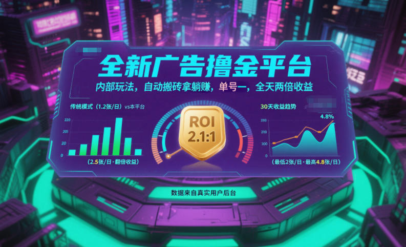 全新广告撸金平台，内部玩法，自动搬砖拿躺賺，单号一天保底2张+，全天两倍收益【揭秘】-朽念云创