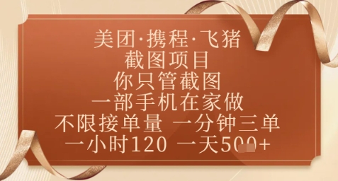 飞猪美团截图项目，你只管截图，一部手机在家做，正规平台无套路，一天5张+【揭秘】-朽念云创