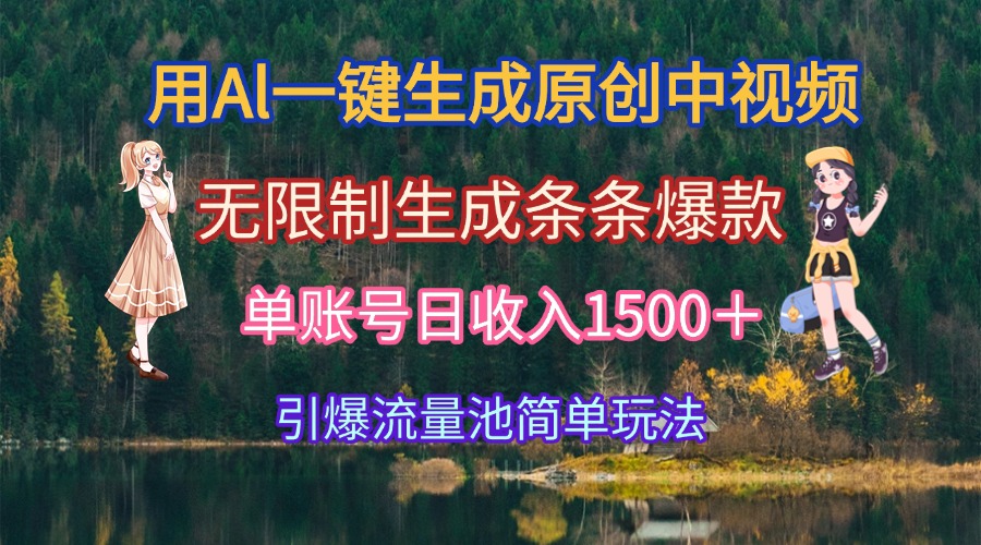 用Al一键生成原创中视频，无限制生成条条爆款，单账号日收入1500＋引爆…-朽念云创