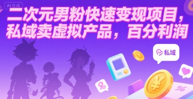二次元男粉快速变现项目，私域卖虚拟产品，百分利润-朽念云创