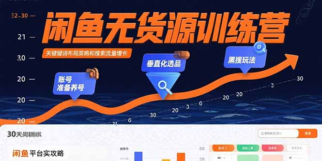 闲鱼无货源训练营：账号准备养号/垂直化选品/黑搜玩法，0基础30天盈利指南-朽念云创