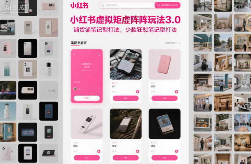 小红书虚拟矩阵玩法3.0，铺货铺笔记型打法，少款狂怼笔记型打法-朽念云创