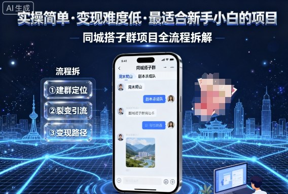 实操简单，变现难度低，最适合新手小白做的项目，每天轻松收入3张，同城搭子群项目全流程拆解-朽念云创