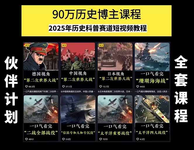 图片[1]-历史短视频赛道变现课，百集素材库应用，文案剪辑技巧，账号运营全案-朽念云创