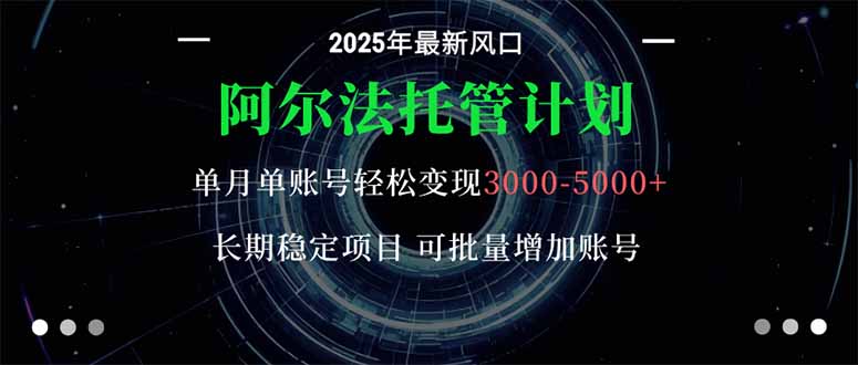 阿尔法托管计划 单账号月入3000-5000，长期稳定项目，新手小白轻松上手。-朽念云创