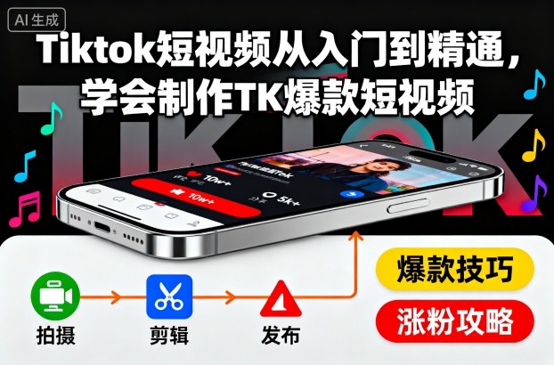 Tiktok短视频从入门到精通，学会制作TK爆款短视频-朽念云创