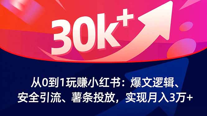 从0到1玩赚小红书：爆文逻辑、安全引流、薯条投放，实现月入3万+-朽念云创