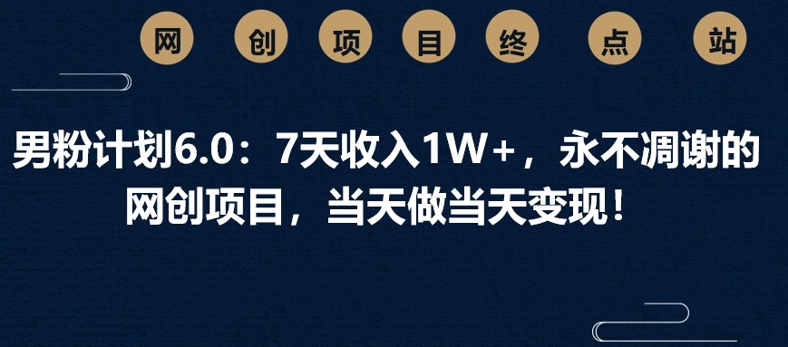 男粉计划6.0：7天收入1W+，永不凋谢的网创项目，当天做当天变现！-朽念云创