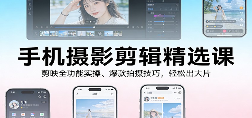 手机摄影剪辑精选课：剪映全功能实操、爆款拍摄技巧，轻松出大片-朽念云创