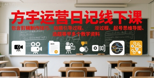 方宇运营日记线下课,包含剪辑制作技巧、拍摄引导过程、起号思维导图、选题等多个教学资料-朽念云创