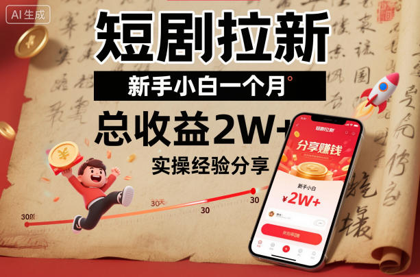 短剧拉新新手小白一个月总收益2W+实操经验分享-朽念云创