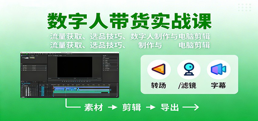 数字人变现实战课：流量获取、选品技巧、数字人制作与电脑剪辑-朽念云创
