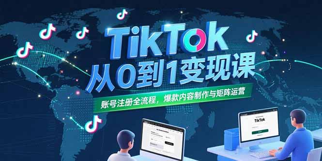 TikTok从0到1变现课,账号注册全流程,爆款内容制作与矩阵运营-朽念云创