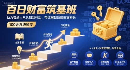 百日财富筑基班，助力普通人从认知到行动，带你解锁顶级财富密码-朽念云创