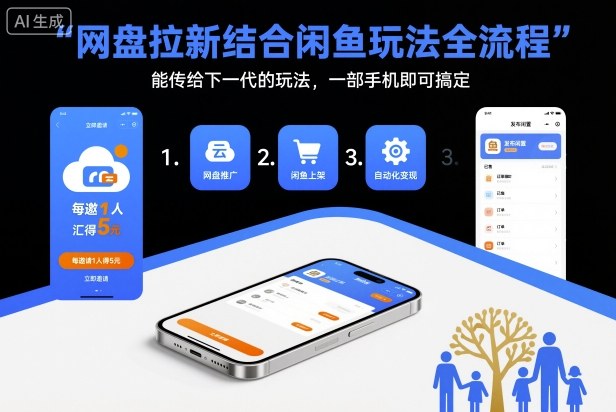 网盘拉新结合闲鱼玩法全流程，能传给下一代的玩法，一部手机即可搞定(附入口渠道以及实操教程)-朽念云创