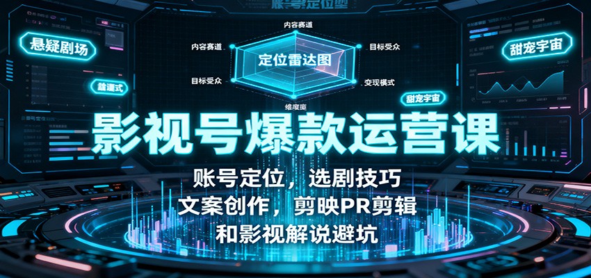 影视号爆款运营课：账号定位，选剧技巧，文案创作，剪映PR剪辑和影视解说避坑-朽念云创