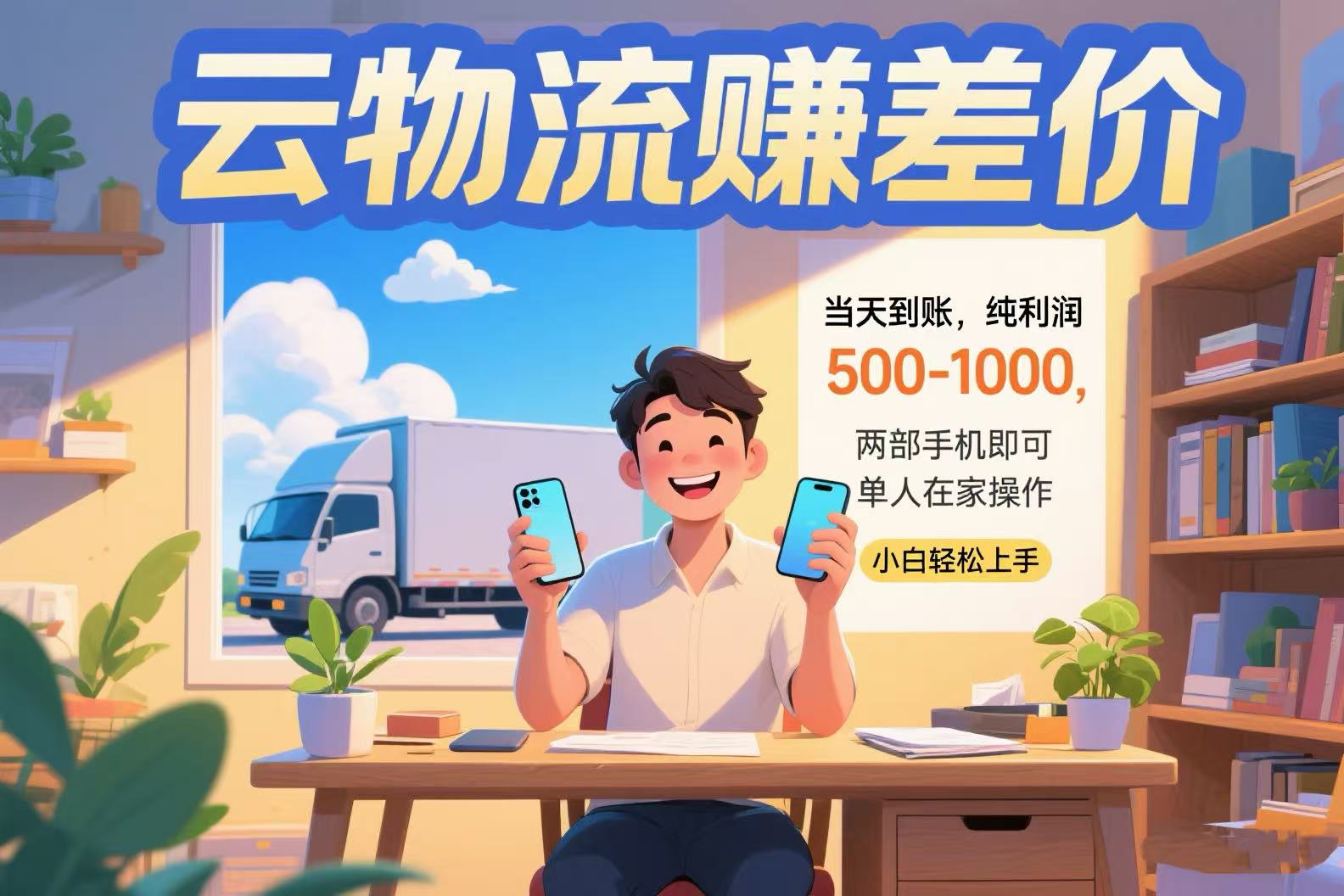 云物流赚差价 当天到账纯利润500-1000 两部手机即可 可单人在家操作 小…-朽念云创