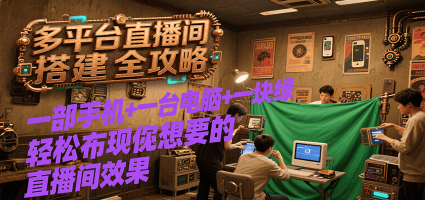 多平台直播间搭建全攻略，一部手机+一台电脑+一块绿布轻松实现你想要的直播间效果-朽念云创
