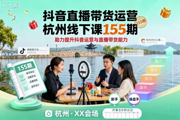 抖音直播带货运营杭州线下课155期，助力提升抖音运营与直播带货能力-朽念云创