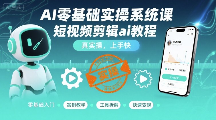 AI零基础实操系统课，短视频剪辑ai教程，真实操，上手快-朽念云创
