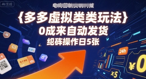 多多虚拟类目玩法，0成本全自动发货，矩阵操作日5张-朽念云创