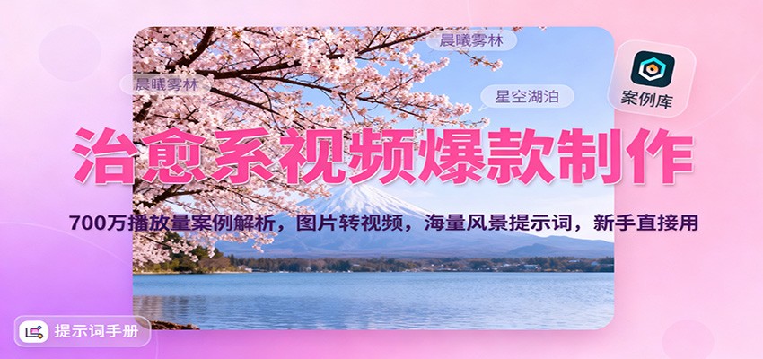 治愈系视频爆款制作，700万播放量案例解析，图片转视频，海量风景提示词，新手直接用-朽念云创