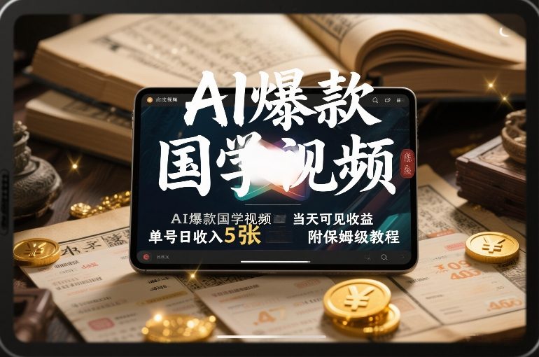 AI爆款国学视频，独家起号方法，小白直接上手，当天可见收益，单号日收入5张+附保姆级教程-朽念云创