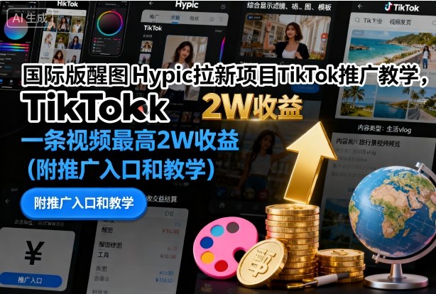 国际版醒图Hypic拉新项目TikTok推广教学，一条视频最高2W收益(附推广入口和教学)-朽念云创