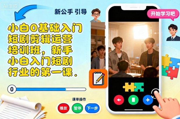 小白0基础入门短剧剪辑运营培训班，新手小白入门短剧行业的第一课-朽念云创