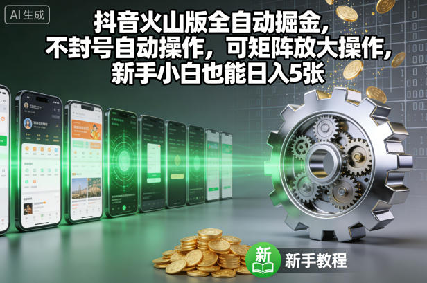 抖音火山版全自动掘金，不封号自动操作，可矩阵放大操作，新手小白也能日入5张【揭秘】-朽念云创