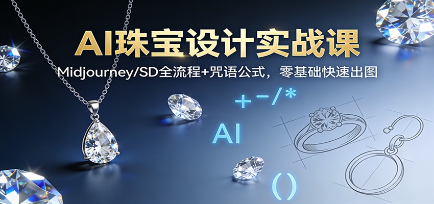 AI珠宝设计实战课：Midjourney/SD全流程+咒语公式，零基础快速出图-朽念云创