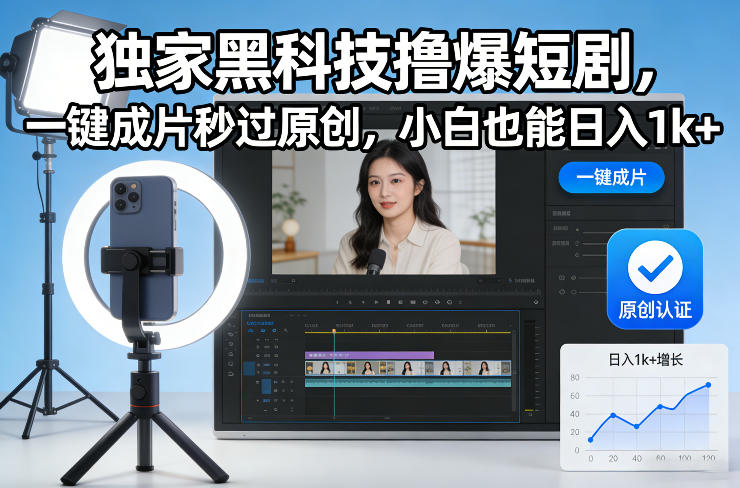 独家黑科技撸爆短剧,一键成片秒过原创,小白也能日入1k+【揭秘】-朽念云创