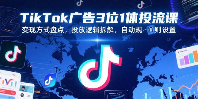 TikTok广告3位1体投流课，变现方式盘点，投放逻辑拆解，自动规则设置-朽念云创
