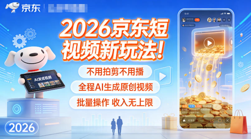 2026京东短视频新玩法！不用拍剪不用播，全程AI生成原创视频，批量操作收入无上限-朽念云创