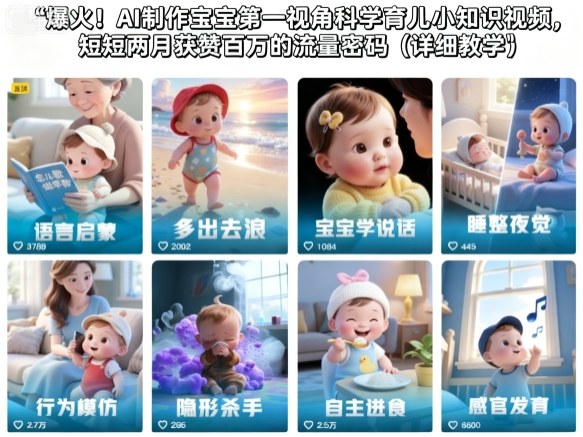 爆火！AI制作宝宝第一视角科学育儿小知识视频，短短两月获赞百万的流量密码(详细教学)-朽念云创
