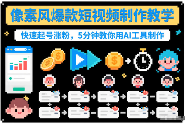 像素风爆款短视频制作教学，快速起号涨粉，5分钟教你用AI工具制作-朽念云创