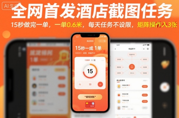 全网首发酒店截图任务，15秒做完一单，一单0.6米，每天任务不设限，矩阵操作日入3张【揭秘】-朽念云创