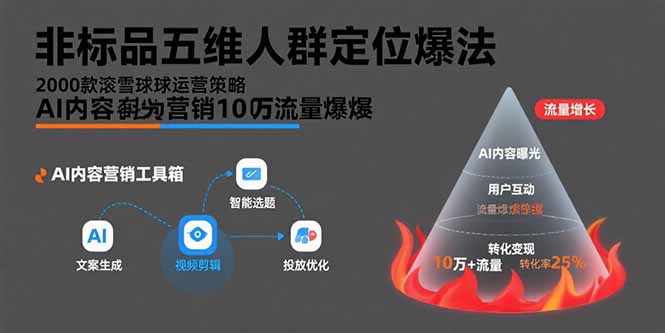 非标品五维人群定位法，2000款滚雪球运营策略，AI内容营销10万流量引爆-朽念云创