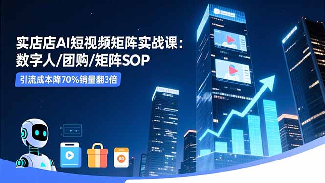 实体店AI短视频矩阵实战课：数字人/团购/矩阵SOP，引流成本降70%销量翻3倍-朽念云创